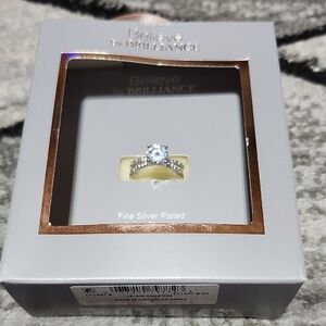 BELIEVE BY BRILLIANCE ROUND CUT HALO SETTING CUBIC ZIRCONIA  SILVER PLATED RING